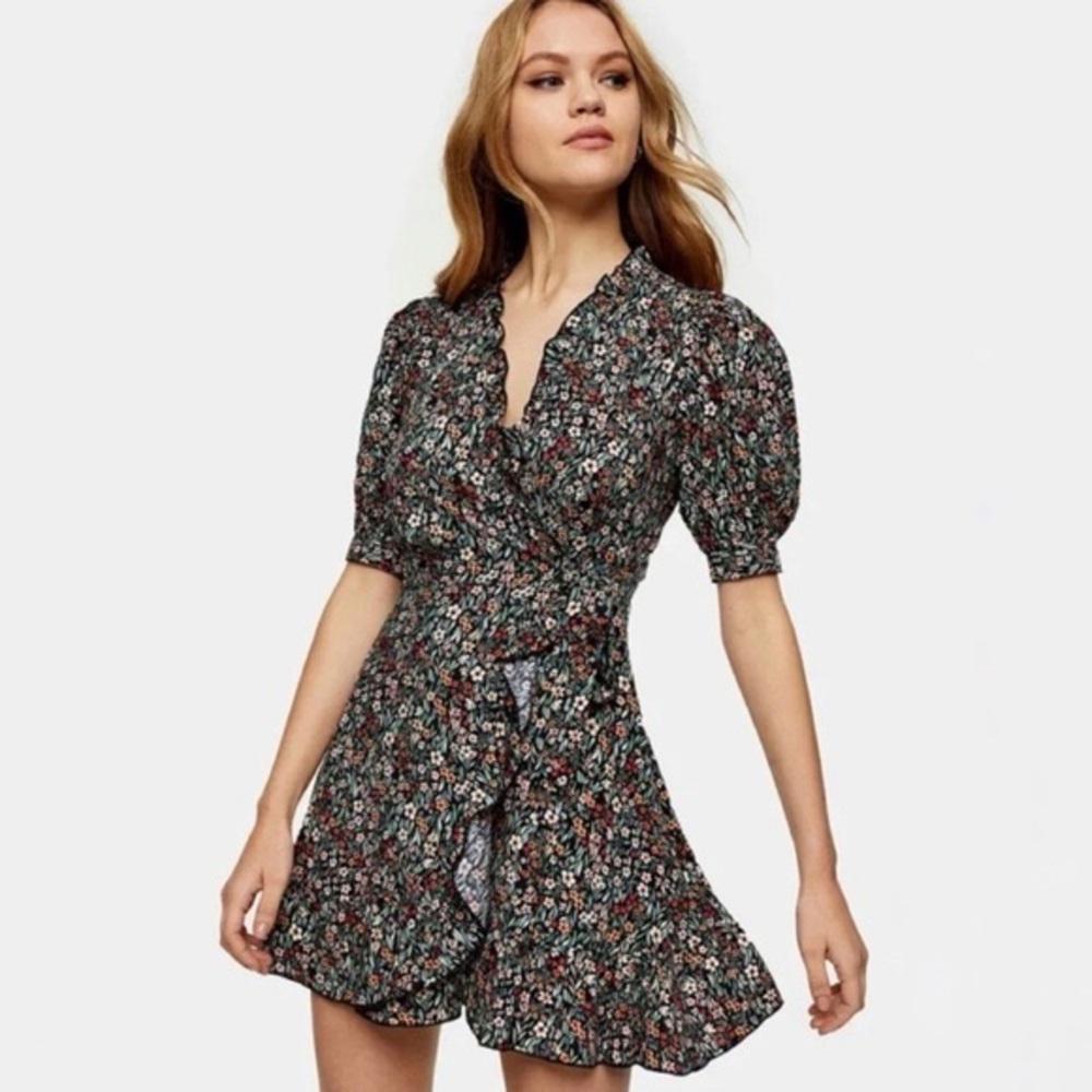 Topshop Floral Midi Dress - Black and Red